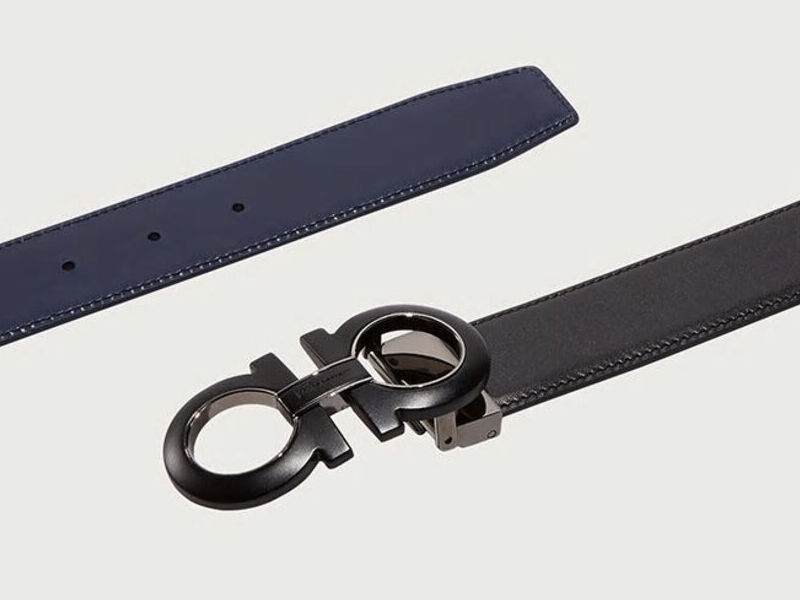 Cinturón y Ajustable Gancini - Negro/Azul Mar