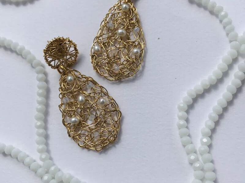 Aretes Tejidos Gota Ovalada